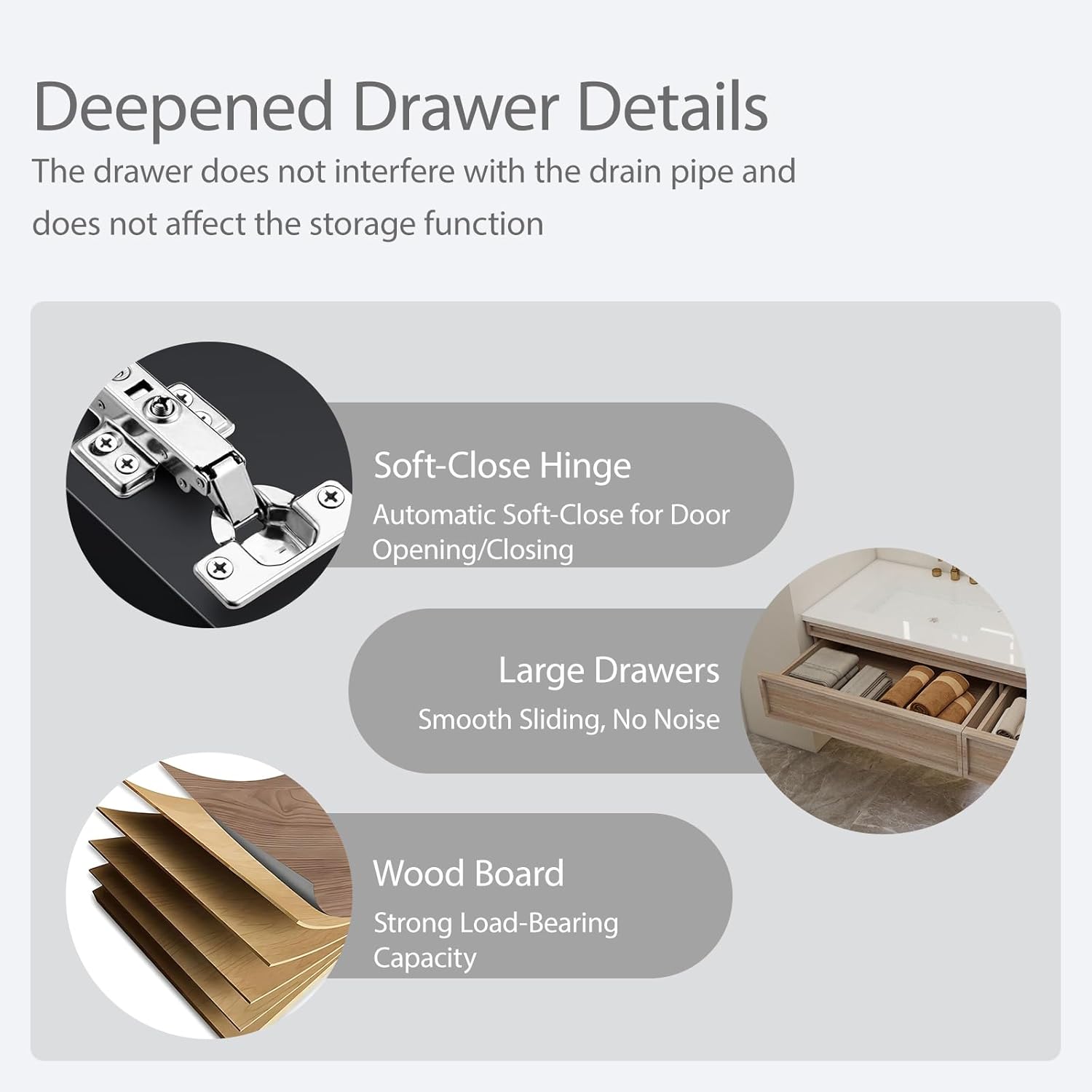 Floating Bathroom Vanities - Rapid Defogging & Light | Integrated Countertop and Sink, Wooden Bathroom Vanity Double Sink (Style A, 56'')