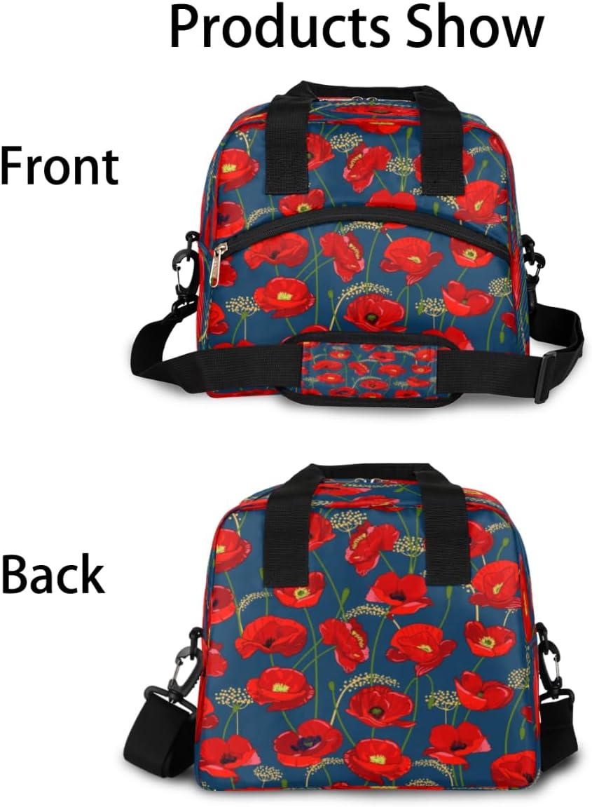 Insulated Lunch Bag for Women Men Poppies Pattern Leakproof Cooler Tote Bag Large Reusable Adult Lunch Box with Adjustable Shoulder Strap for Office Work Picnic Travel Beach