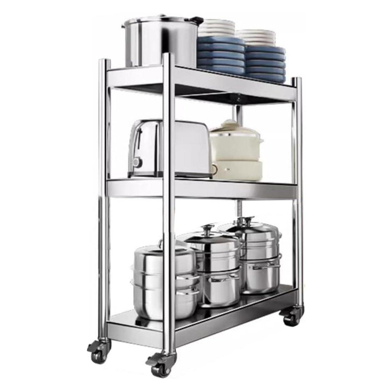 Carrello da cucina multiuso sottile in acciaio inox, carrello portaoggetti a 3/4/5 ripiani per bagno, piccoli spazi e frigoriferi, ideale per organizzare gli oggetti essenziali.