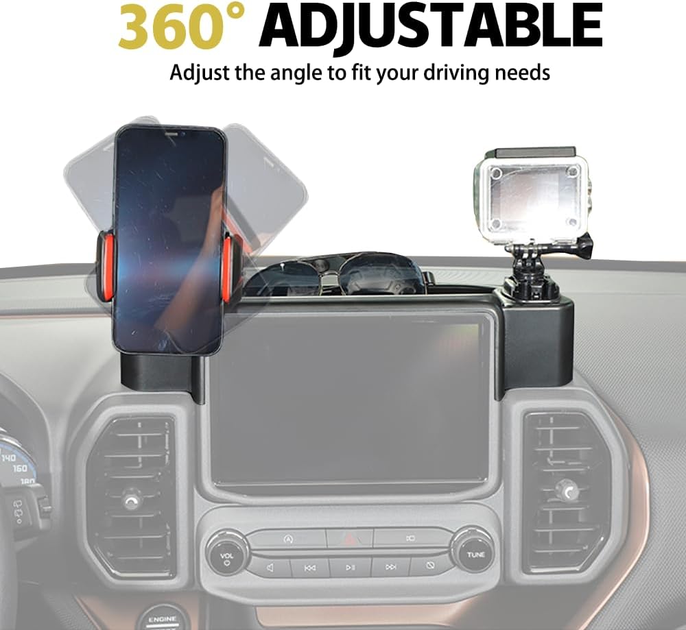 Dash Phone Mount Camera Holder Center Console Dash Storage Tray Dashboard Organizer Box Container for Ford Bronco Sport 2021 2022 2023 2024 Interior Accessories