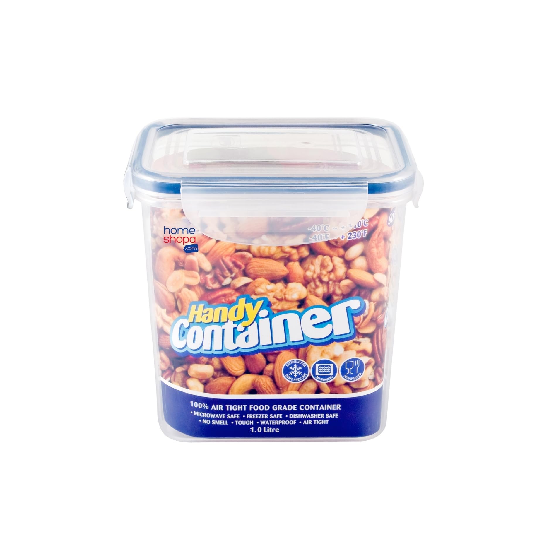 Homeshopa.com Blue Homeshopa Rectangular Airtight Food Storage Plastic Container, 1 Pack 1 Litre Kitchen & Pantry Organisation Canisters, Leakproof Stackable Reusable, Microwave, Dishwasher & Freezer Safe