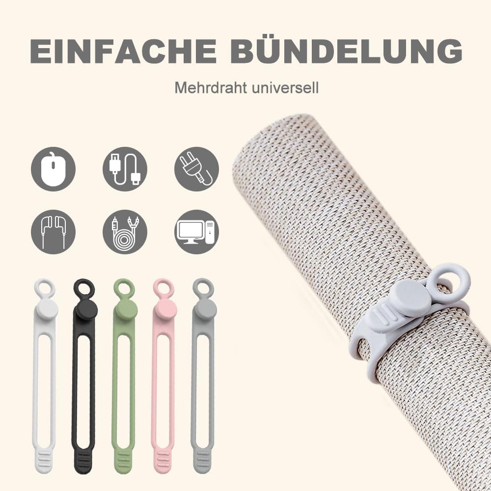 Organizer per cavi dati, organizer riutilizzabile in silicone, organizer per cavi elastici, per raggruppare e fissare cavi, ufficio, scrivania, crociera, viaggi (30)