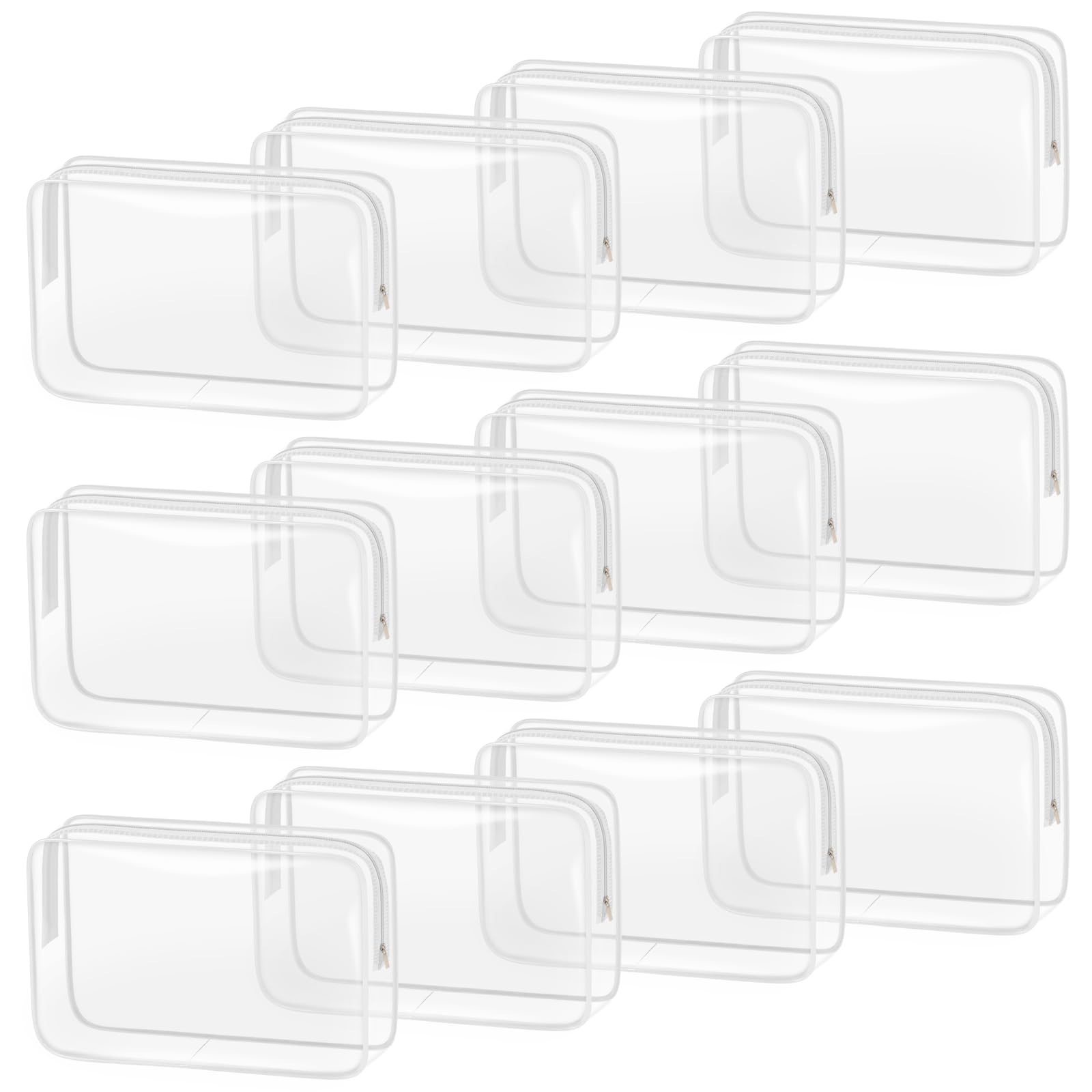 TISRATOK 12 PCS Clear Makeup Bag for Women with Zipper, TSA Approved Toiletry Pouch, Cosmetic Bag Bulk for Travel Organizer Essentials - White,Large