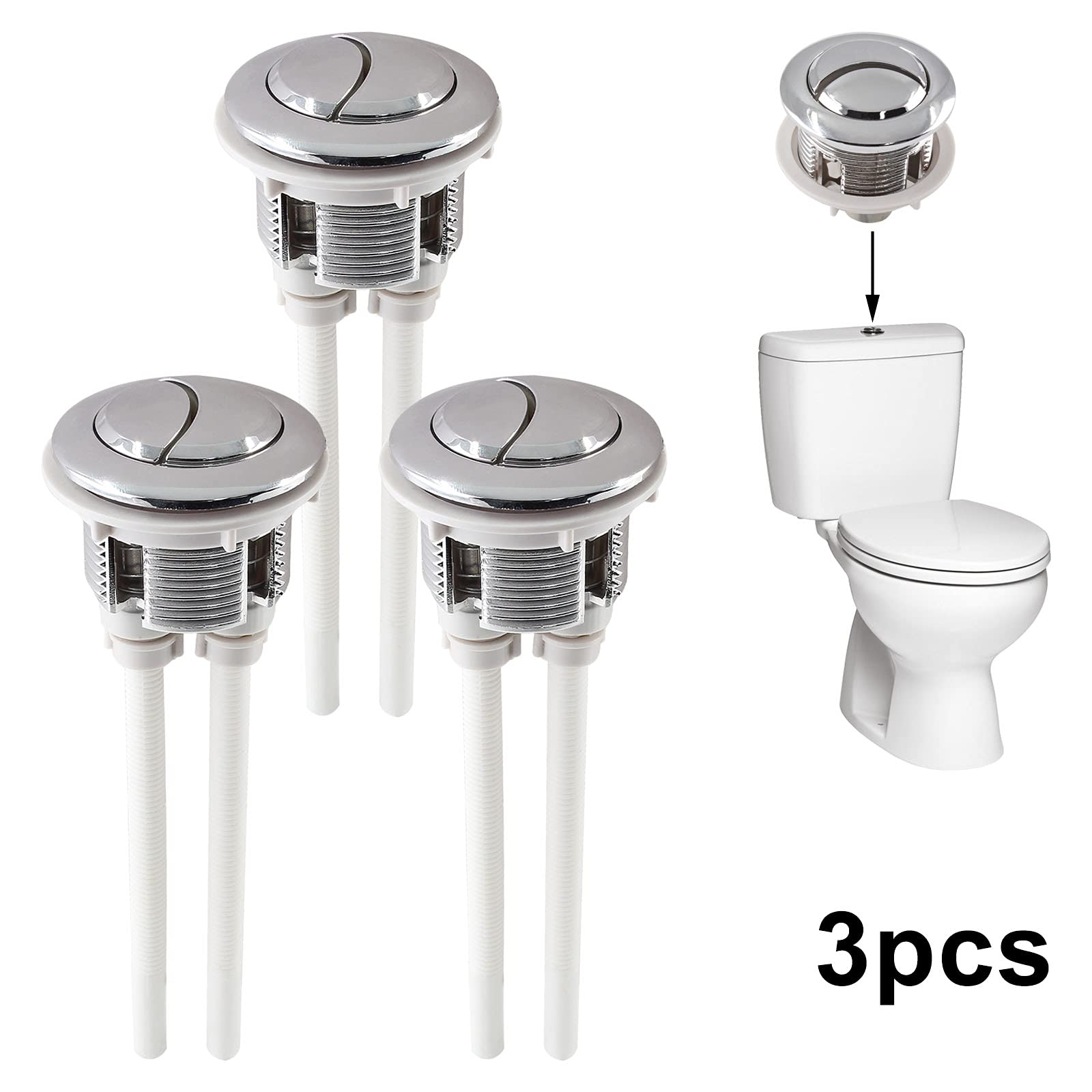 Qancekoo Toilet Dual Flush Button Replacement – 38mm Thread, 47mm Round Head For Bathroom Tank Repair, Adjustable Rod