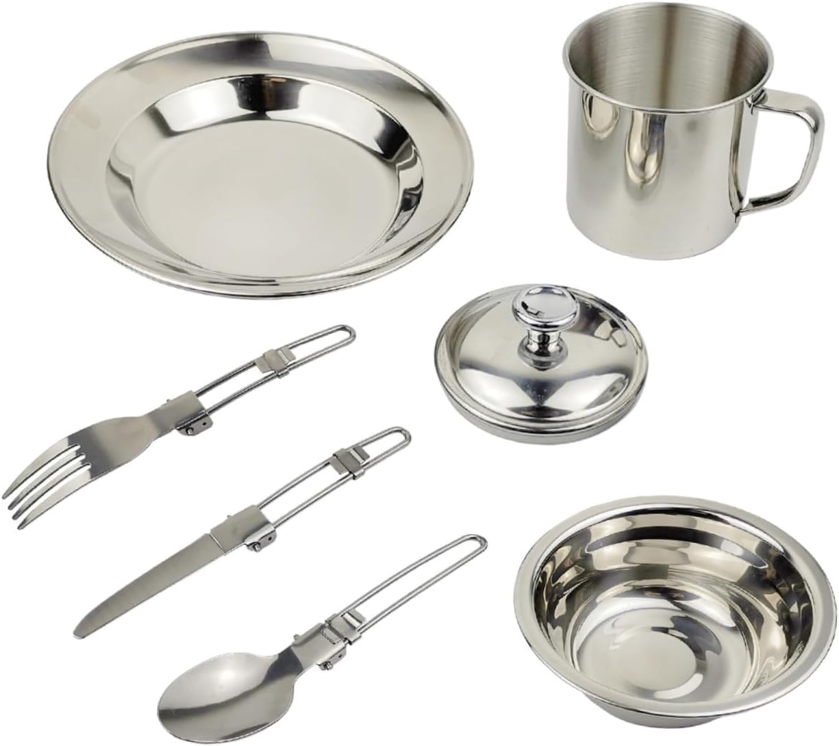 Stainless Steel Camping Cookware Set for 1-2 People, Portable Outdoor Cooking Utensils with Picnic Pot and Tableware, Lightweight Mess Kit for Hiking and Travel