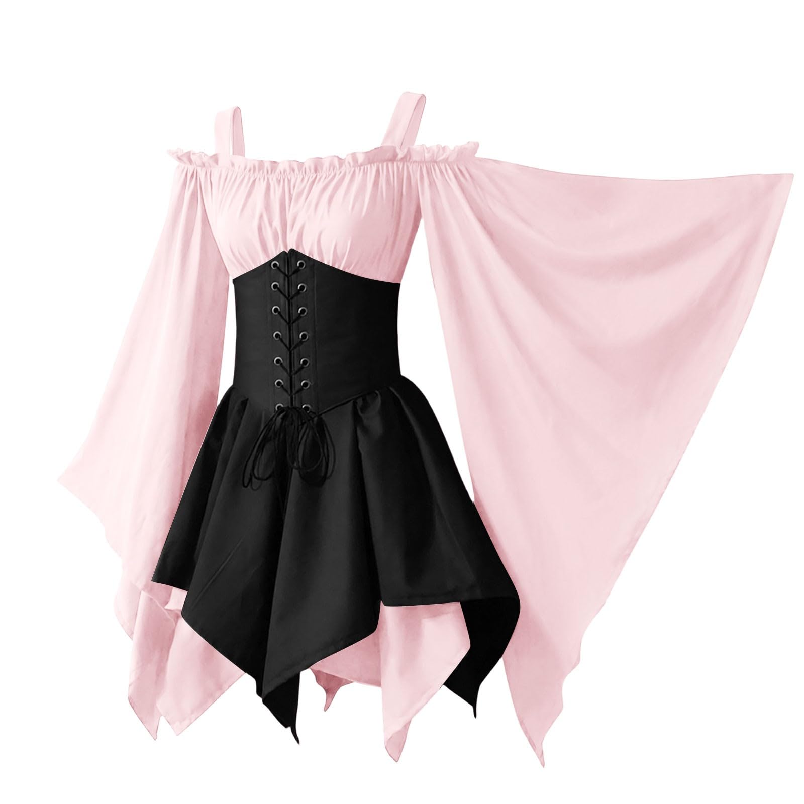 Women Halloween Pirate Dress Off Shoulder Corset Ruffle Gothic Vampire Costume Adult Ladies Funny Pirates Witch Scary Cosplay Outfit UK โ image 1