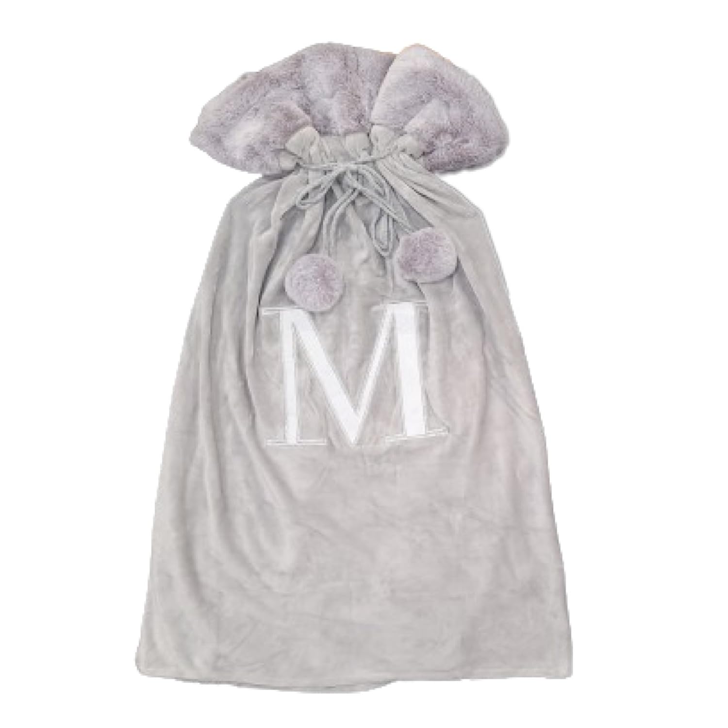 Celebright Christmas Sack with Embroidered Letter 'M' - Festive Holiday Décor for a Memorable Celebration - Faux Fur - Grey