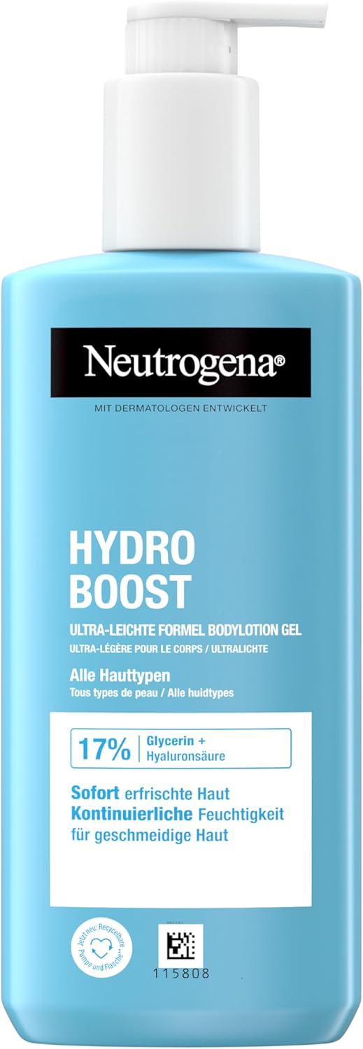 Neutrogena Hydro Boost Lotion pour le corps formule ultra légère (250 ml) pour une peau souple et rafraîchissante avec 17% de glycérine + acide hyaluronique pour tous les types de peau