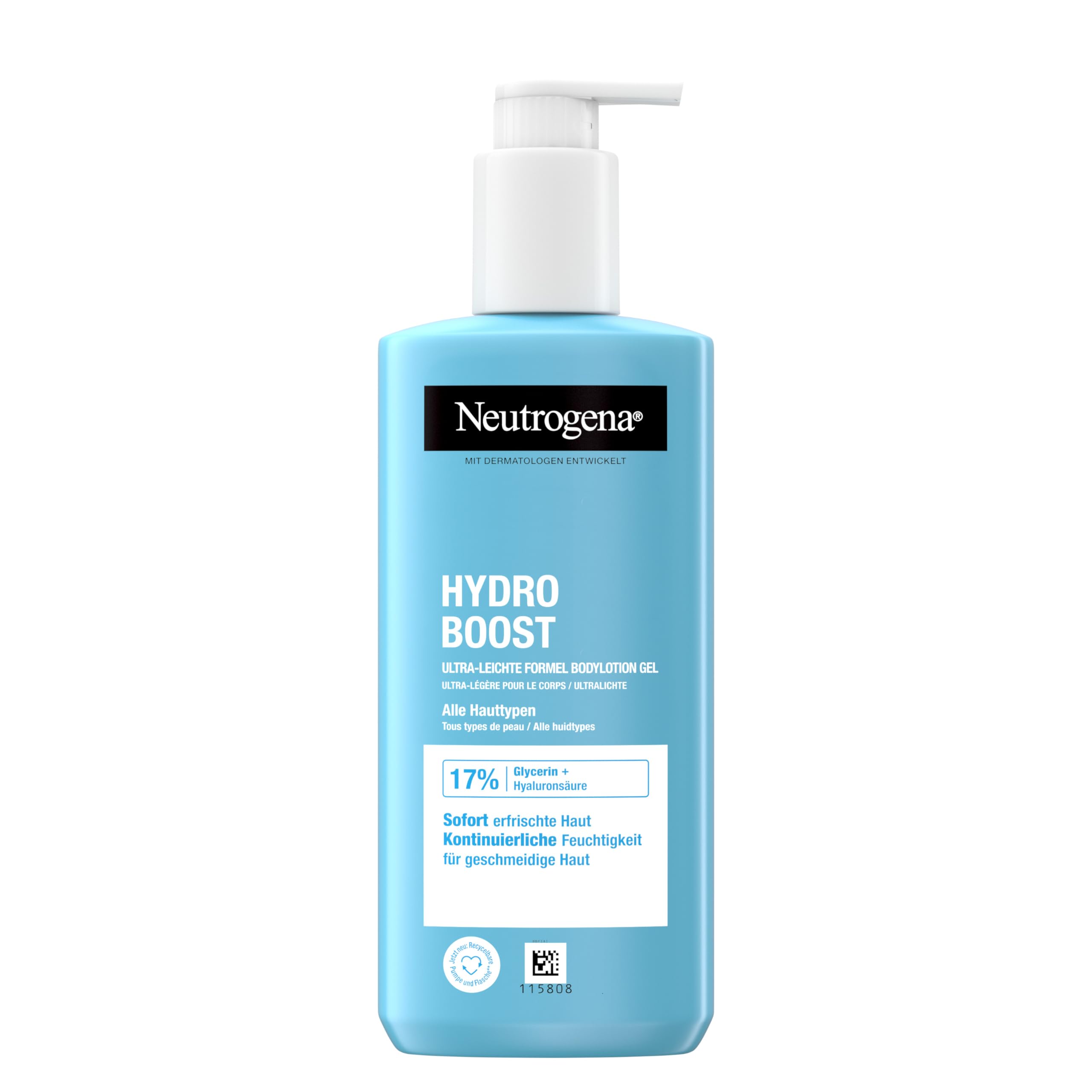 Neutrogena Hydro Boost żel do ciała, ultra lekka formuła dla gładkiej skóry, nawilżający balsam do ciała z 17% gliceryną + kwasem hialuronowym, żel do ciała do wszystkich rodzajów skóry, 250 ml
