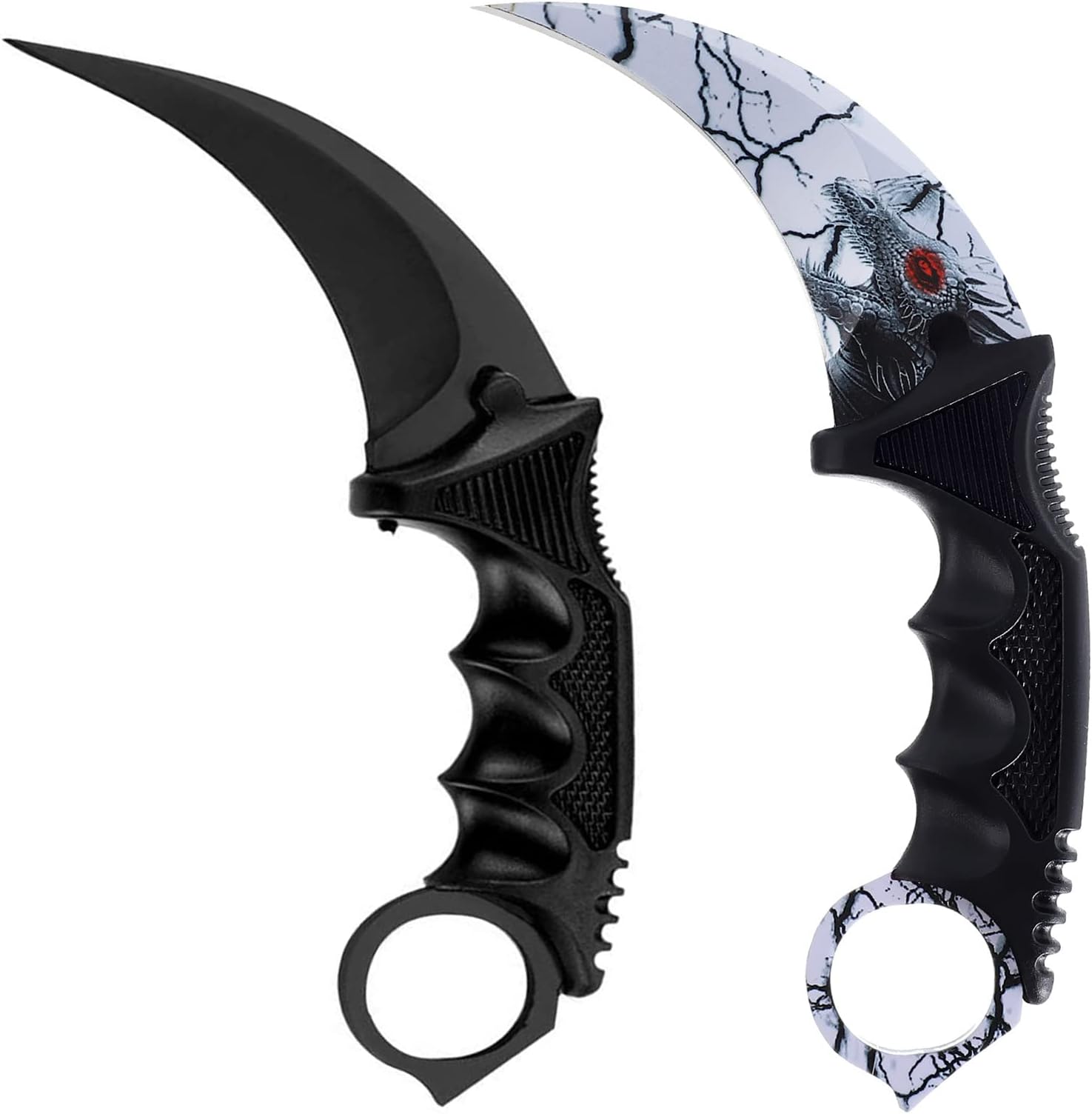 2 Pieces Karambit Knife Fixed Blade Tactical Camping Tool,Outdoor Hunting Knife with Sheath and Cord, Suitable for Hiking, Adventure, Survival and Collection (Black Dragon)