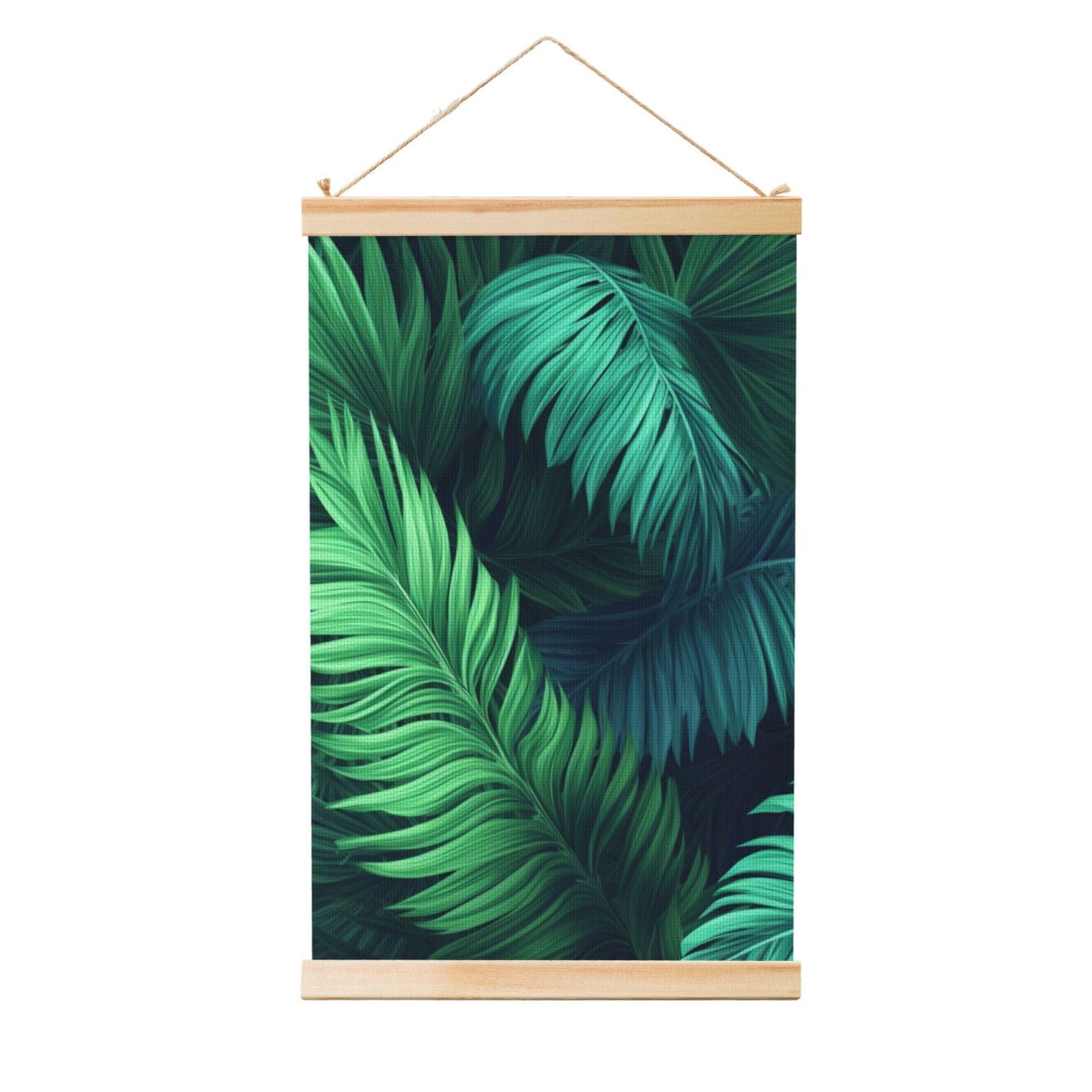 Tropical Palm Leaves Posters Wooden Shaft Hanging Poster Canvas Prints Scroll Wall Art Painting Vintage Wall Banner Modern Artwork Decor for Home Decor Ready to Hang 16"x24"