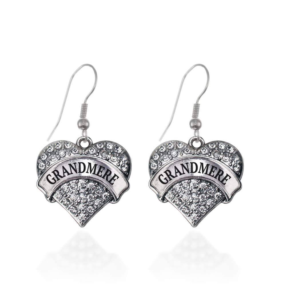 Inspired Silver - Silver Pave Heart Charm French Hook Drop Earrings with Cubic Zirconia Jewelry