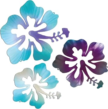 CroBlissful 3 Pcs Hawaiian Metal Hibiscus Wall Art Rustic Summer Tropical Hibiscus Flower Wall Decor Vintage Tropical Plant Plaque for Home Bathroom OfficeBlue Purple, Purple, Blue