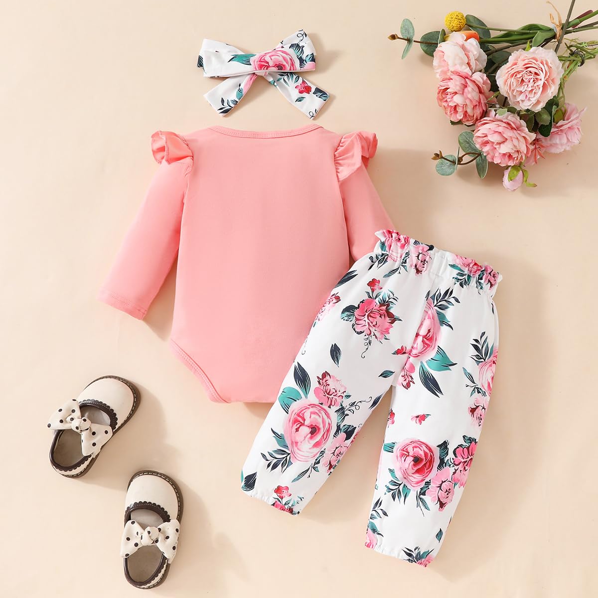 Neugeborenes Baby Mädchen Kleidung Papas Mädchen Langarm Strampler Tops Blumenhosen Sets Stirnband Säuglingsmädchen Herbst Outfits
