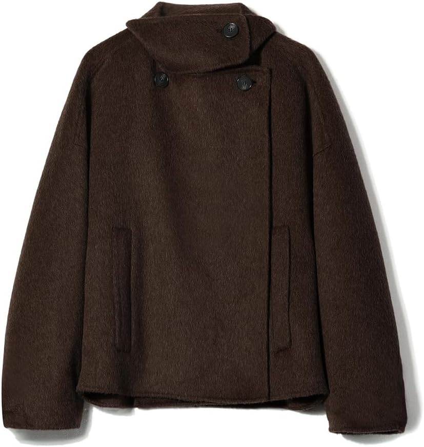 utcoco Women Cropped Thicken Wool Coats Oversized Short Jackets Notched Lapel Pea Coat Trench Overcoats with Pockets - Image 7