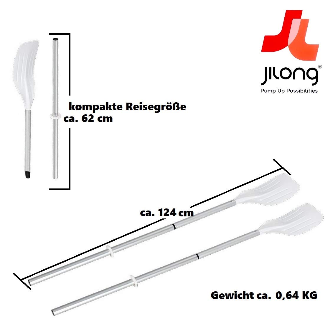 Pullach Hof Paddel Set Aluminium Ruderset Alu Ruder Länge ca. 124 cm zerlegbar auf kompakte 62cm für Schlauchboote Gummiboot Luftmatratzen