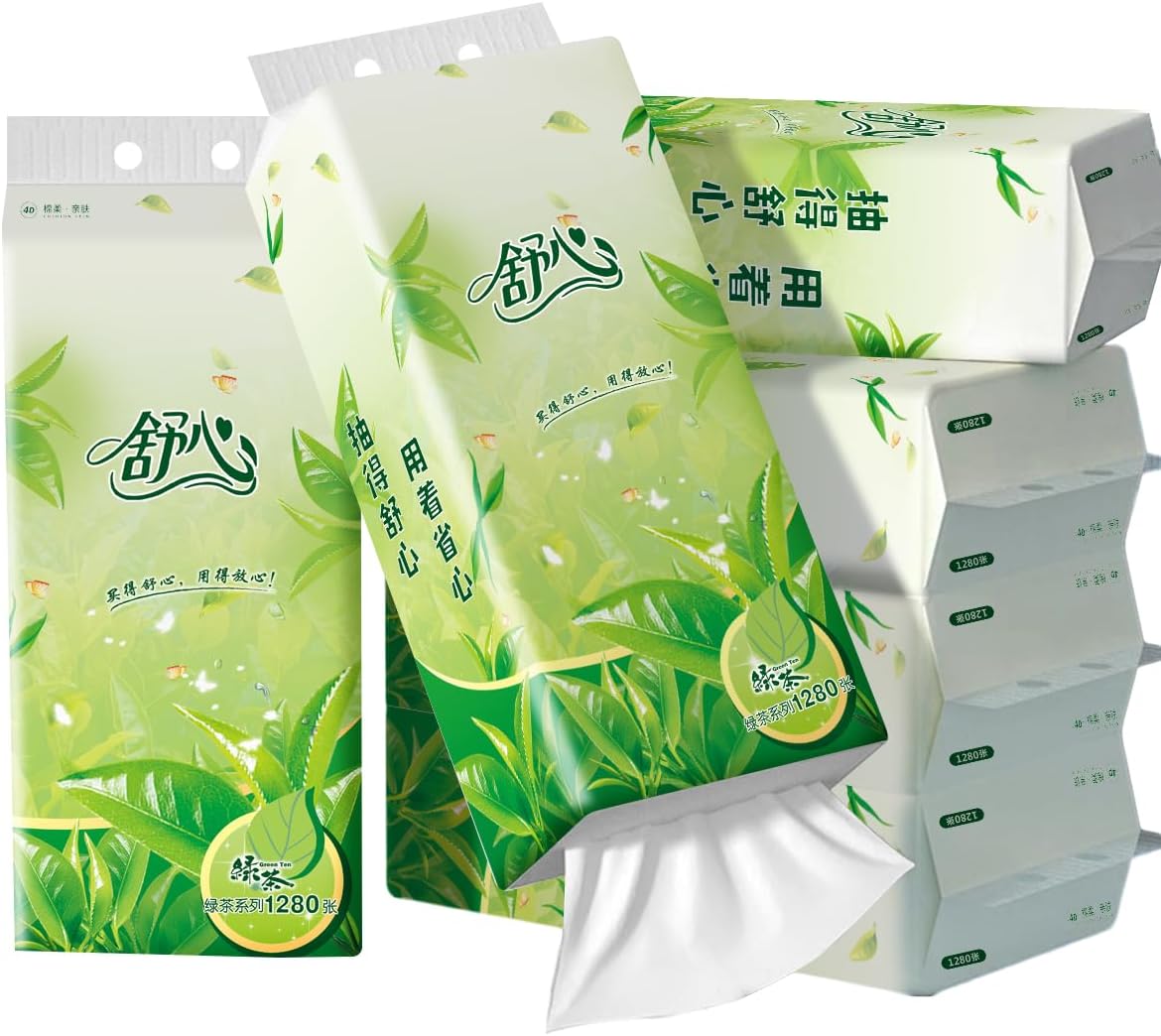 - 4-Ply Hanging Facial Tissues, 6 Pack (7,680 Sheets Total) - Ultra Soft, High-Capacity Soft Pack Tissues for Bathroom, Kitchen, and Car - Space-Saving Wall Mount Design