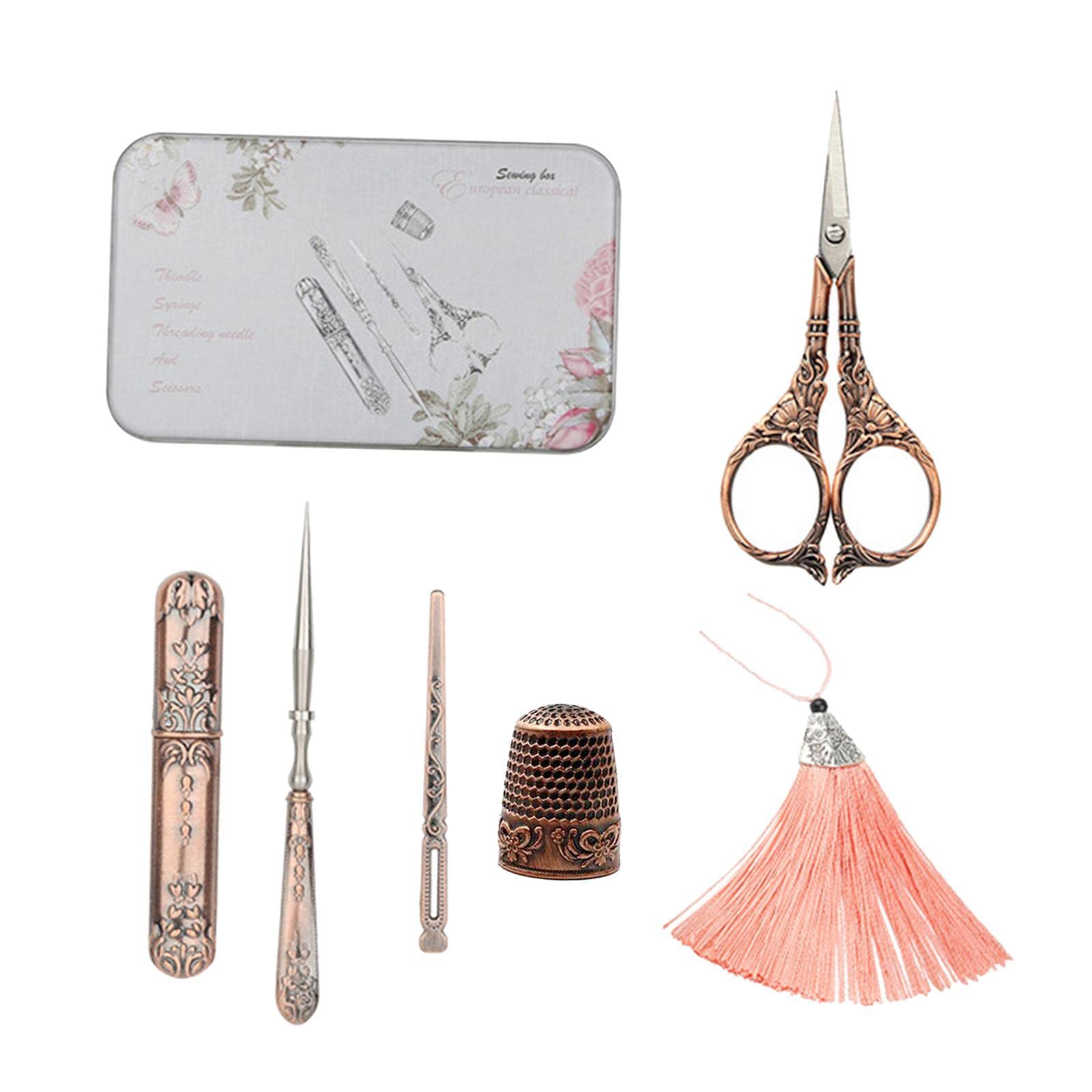 Ciseaux Broderie Kit Petit Thimble Boîte Acier Inoxydable Polyvalent Convient pour Cadeau Artisanat Bureau Maison, Lis