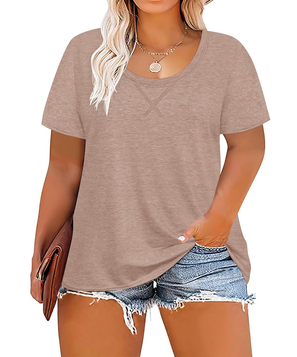 CARCOS Plus Size Tops for Women Short Sleeve Shirt Summer Star/Leopard/Tie Dye/Flower Crewneck Pullover Tunic XL-5XL