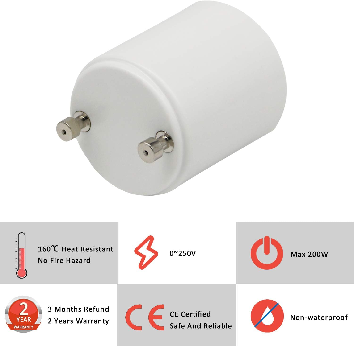 CliCli 24-Pack GU24 to E26 Socket Adapter, Max 200W and 160℃ Heat-Resistant GU24 Light Bulb Adapter, GU24 Pin Base to Standard Medium E26 Base Bulb Converter (Medium E26 Bulb in GU24 Socket)