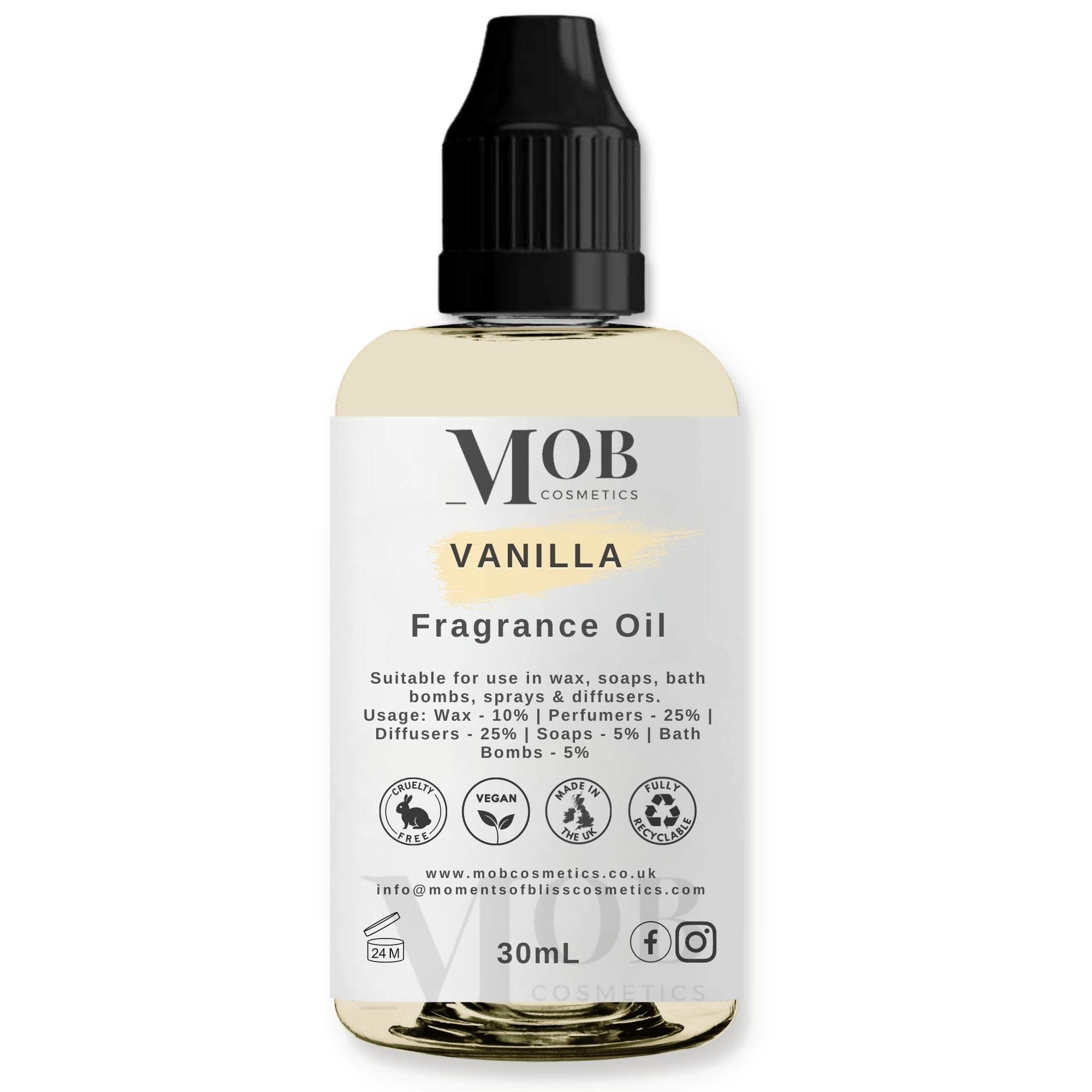 Vanilla Luxury and Designer Fragrance Oil | Highly Concentrated | Perfect for Candles, Soaps, Bath Bombs, Diffusers, Wax Melts | UK Made | Vegan (Vanilla, 30ml)