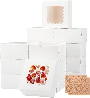 50pcs 6x6x3 Inches Bakery Boxes,White Bakery Boxes with Window for Valentines Day,Treat Boxes for Cookies Small Pie,Chocolate Covered Strawberries,Cupcake and Pastry
