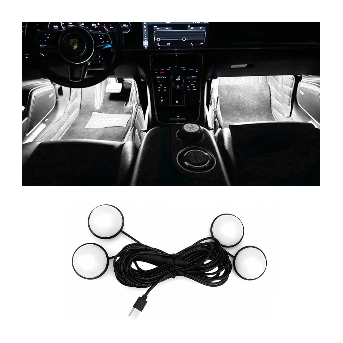 BESULEN Car Interior LED Lights, Automotive Ambient Neon Light Kit with USB Port, Car Accessories, Gifts for Men and Women, 4 in 1 Decoration Lights for Car, Garden, Home, Party（White）