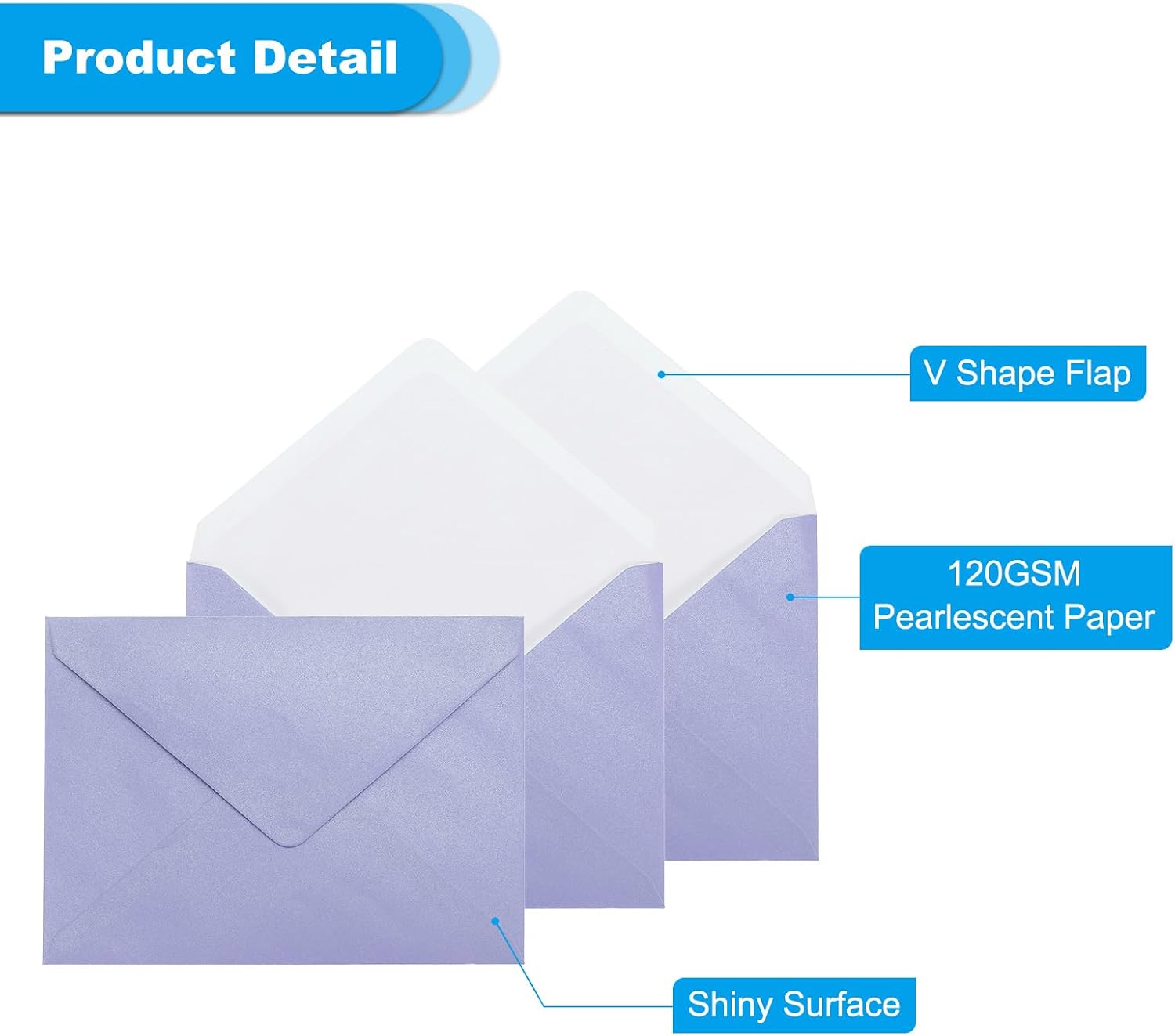 PATIKIL 5x7 Envelopes, 100Pcs A7 Size Gummed V Flap Pearl Invitation Envelopes for Greeting Cards Wedding Invitations Graduation Birthday Party, Light Purple