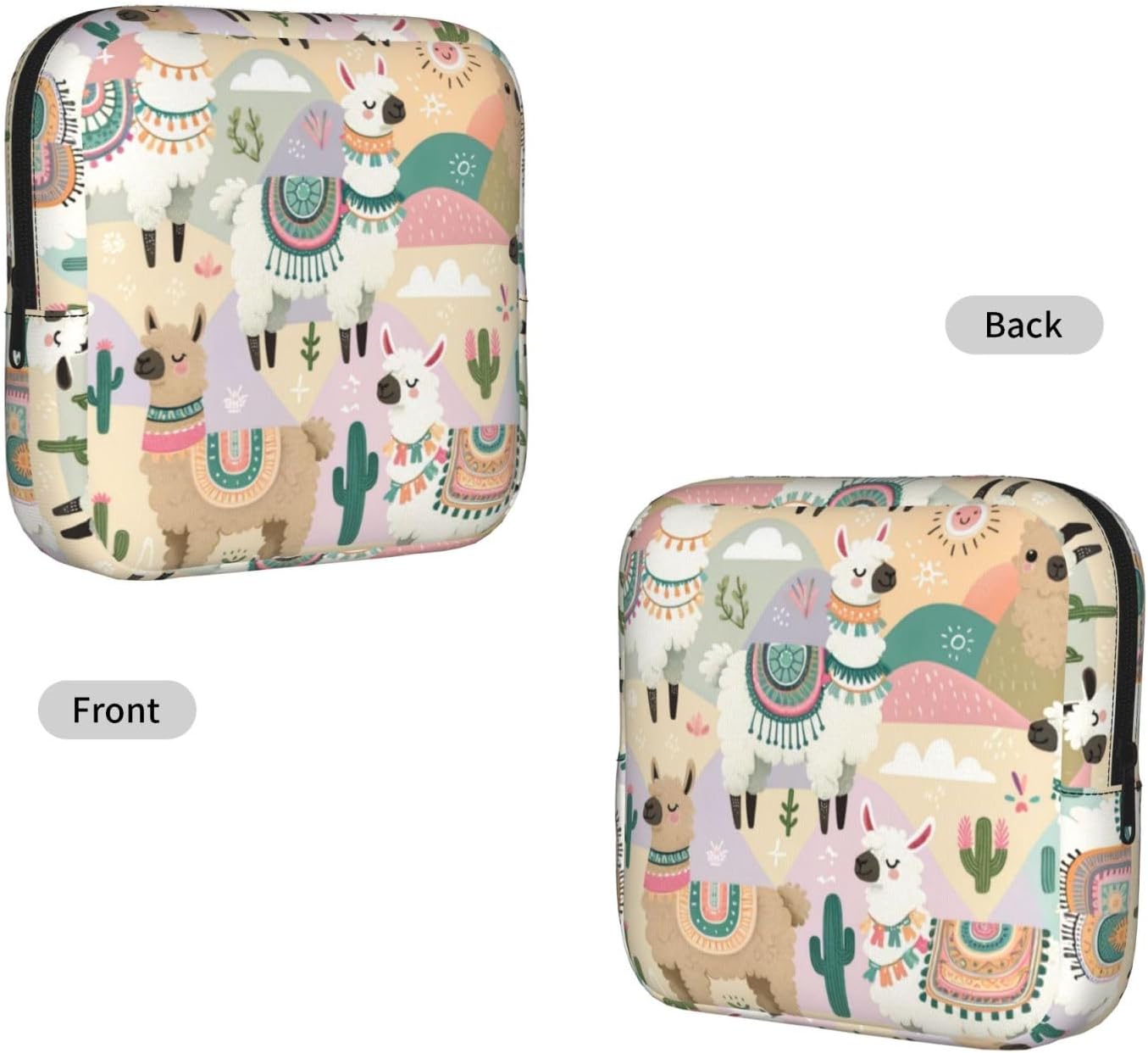 Llama-Cactus Portable Period Pad Pouch for Women, Sanitary Napkin Storage Bag with Zipper for Outdoor Use image 2