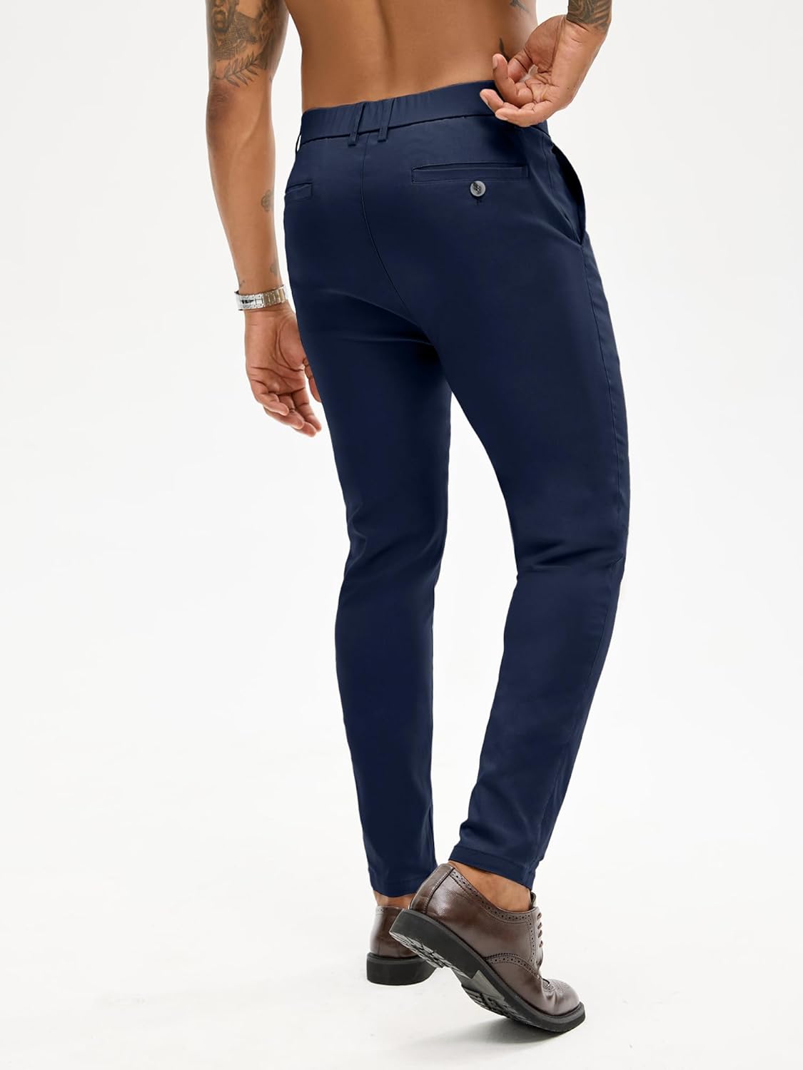 PLEPAN Men's Slim Fit Stretch Dress Pants Skinny Tapered Suit Trousers with Expandable Waist - Image 2
