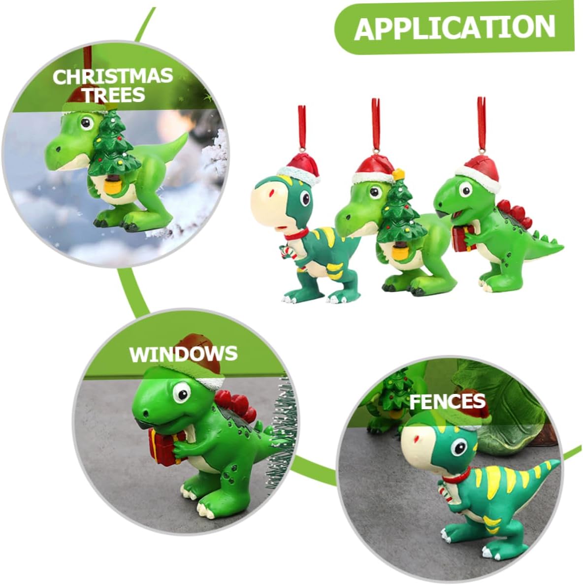 Didiseaon 3pcs Christmas Dinosaur Ornaments Festive Xmas Tree Decor Unique Hanging Pendants for Holiday Home Decoration for Christmas Parties and Rooms