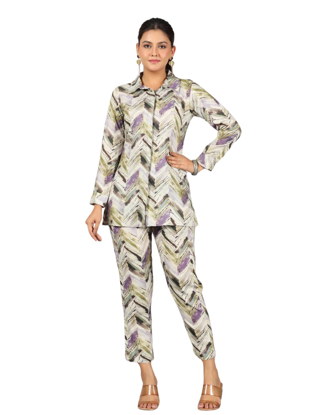 Nainvish Women's Yellow & Purple Printed Straight Rayon Blend Collar Neck Co-Ord Set (Sd731_Kb-Xxl_Yellow & Purple)