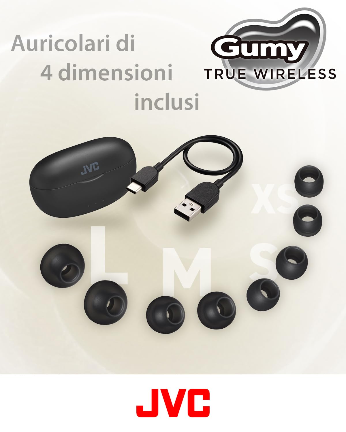JVC, Cuffie Bluetooth True Wireless HA-Z77T, Bluetooth 5.3, Resistenti agli Schizzi, Design Ergonomico, Cuffie Wireless con Batteria Fino a 24 ore, Ricarica Rapida, 3 Sound Mode Disponibili, Black
