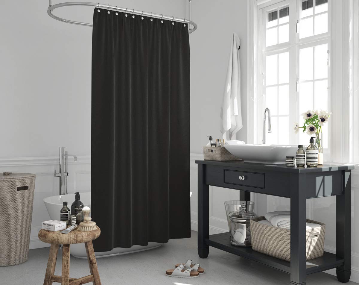 Tropik Home Black Fabric Shower Curtain, Weighted Hem, Extra Long, Narrower Width, Wide 150Cm X Drop 200Cm (Black)