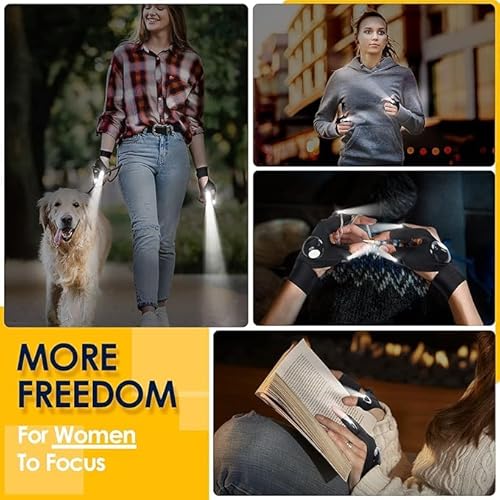 LED Gloves with Waterproof Light, Fingerless Flashlight Work Gloves with Strong Light for Darkness, Fishing, Camping, Hiking and Tools Gifts for Men - Image 2