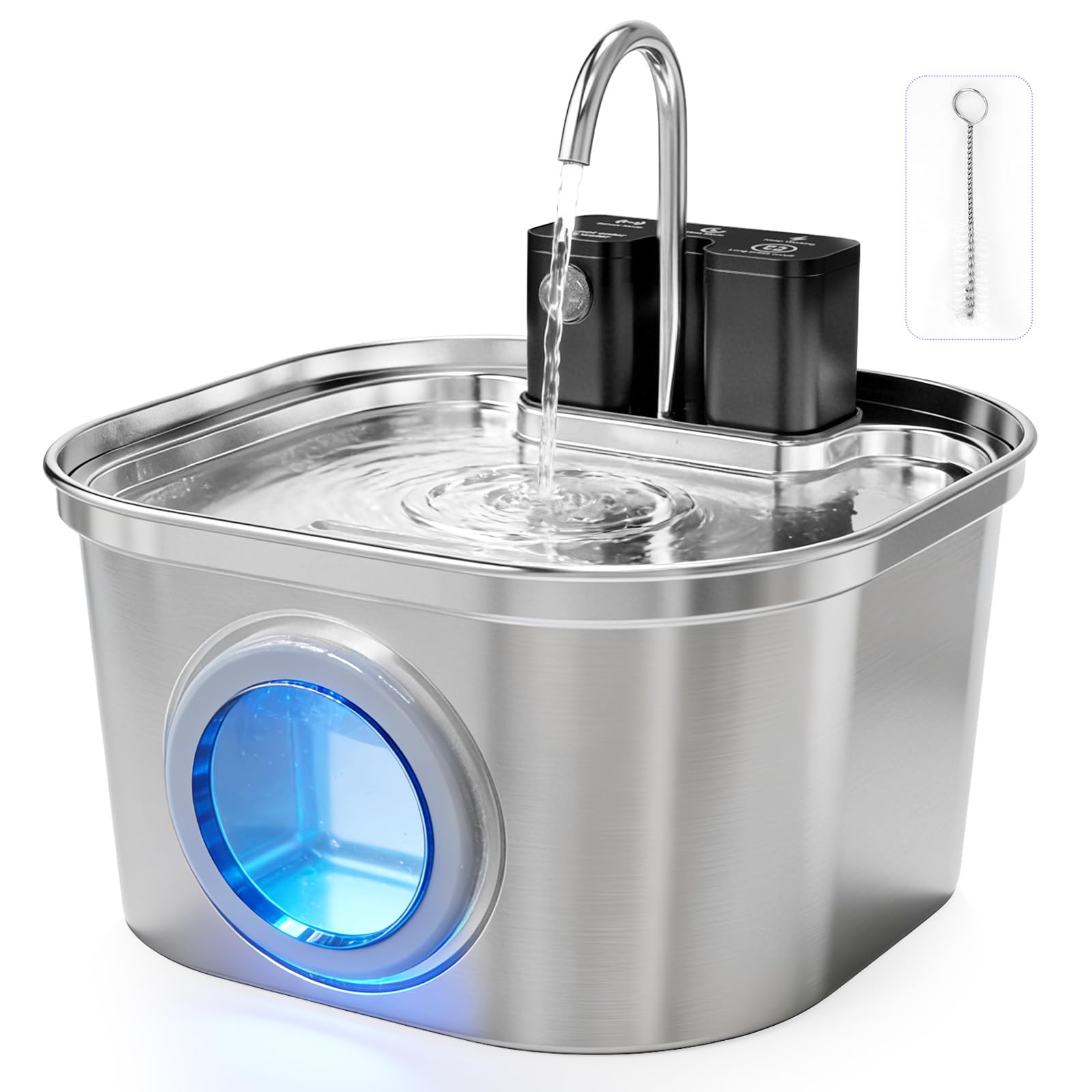 Fontaine à Eau pour Chat Universelle sans Fil en Acier Inoxydable pour Chats et Chiens: Fontaine à Boire Automatique 3,2L avec Détecteur de Mouvement | Batterie 4200mAh, Pompe à Eau Ultra-Silencieuse