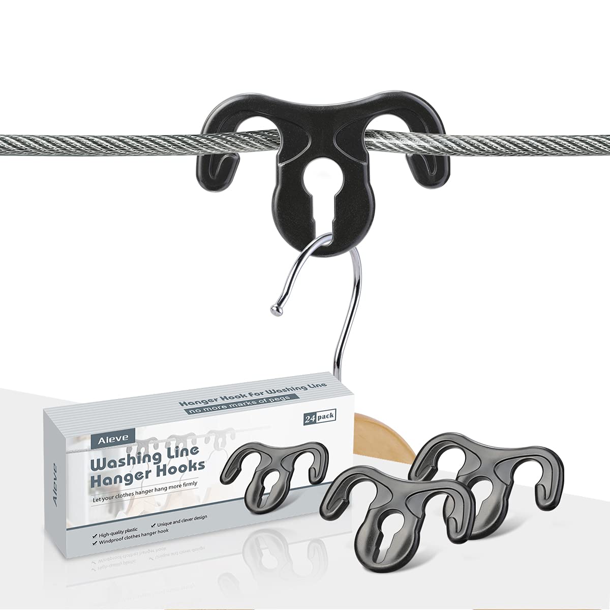 Buy AIEVE Washing Line Hanger Hooks, 24 Pack Clothes Hangers Hook Windproof Pegs, Clothes Line