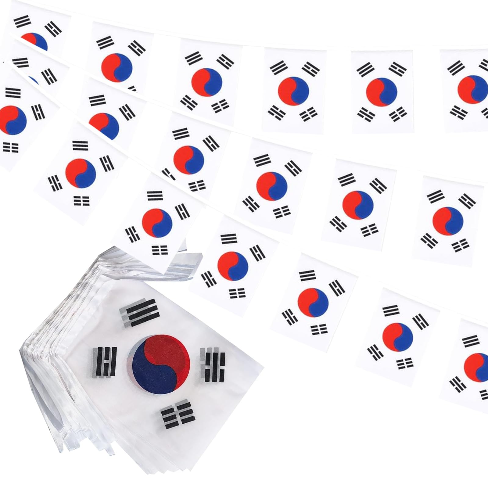 South Korea Flags Korean String Flag Banners for Patriotic Events Independence Day Sports Bars Inside Outside Decorations 33 Feet 30 Flags