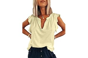 Women's Casual V Neck Pastel Yellow Summer Top
