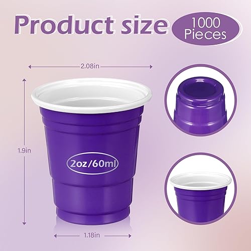 Miniatura 2 de Paquete de 1000 vasos de chupito de plástico de 2 onzas/2.0 fl oz, desechables, a granel, surtido de vasos de fiesta para niños, cumpleaños, boda,