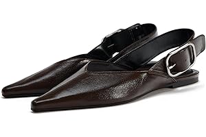 Wide Welt Buckle Ballet Flats for Women - Enchanting Brown Slingback Heels