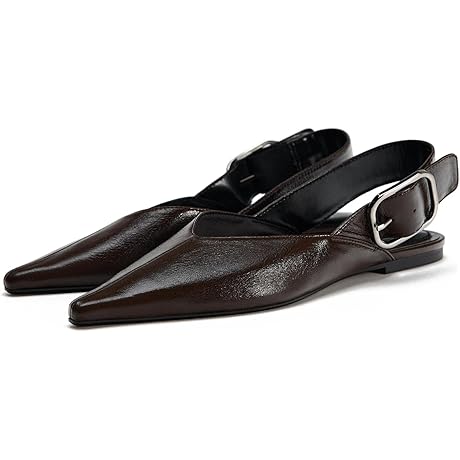 Wide Welt Buckle Ballet Flats for Women - Enchanting Brown Slingback Heels