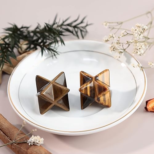Miniatura 4 de Ojo de tigre natural Merkaba Protección de cristal Sagrado Meditación Generador de energía Curación Chakra Estrella de seis puntas 1 pulgada