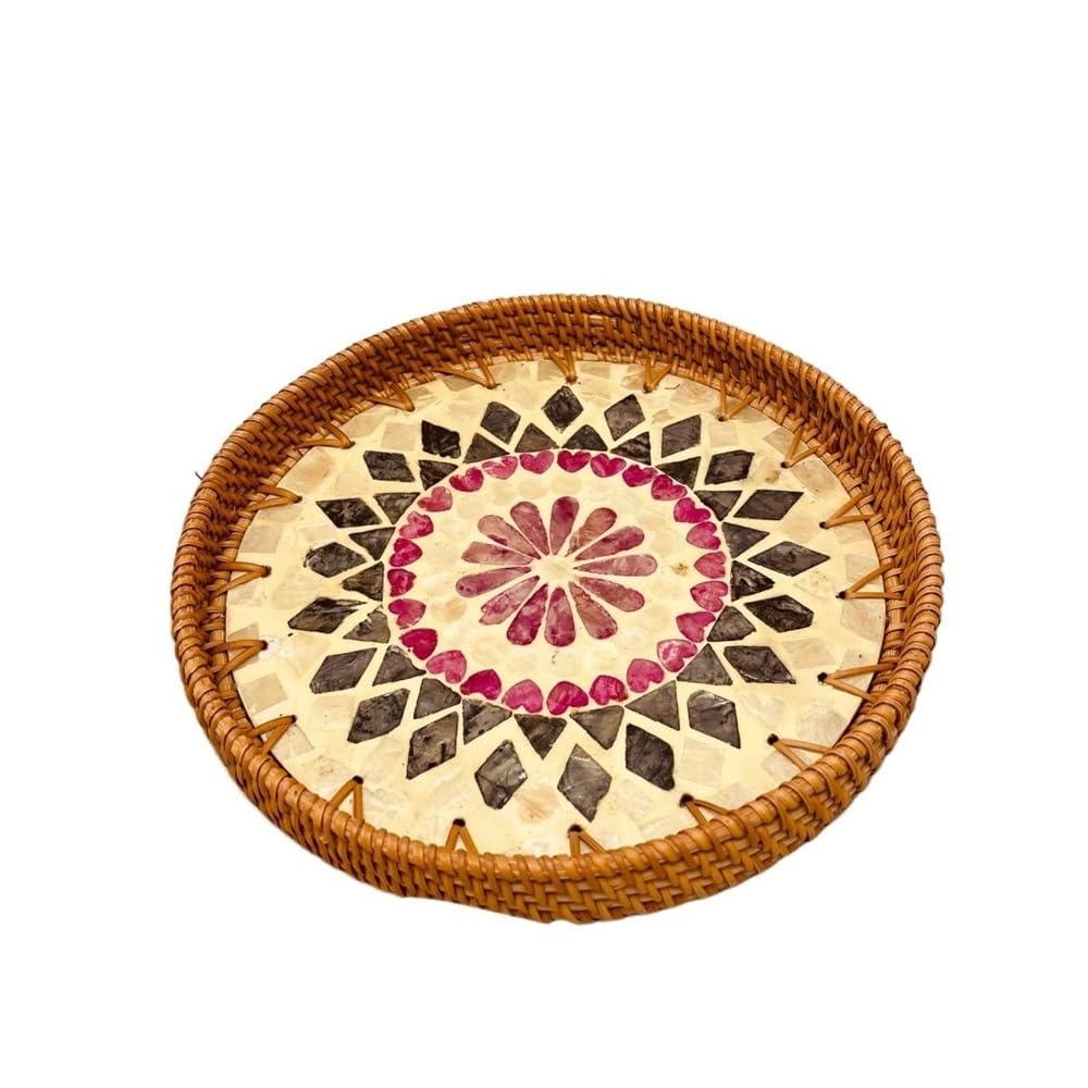 Basket Storage Box Kitchen 4pcs New Nordic Style Rattan Woven,Color Shell Splicing Handmade Fruit Tray