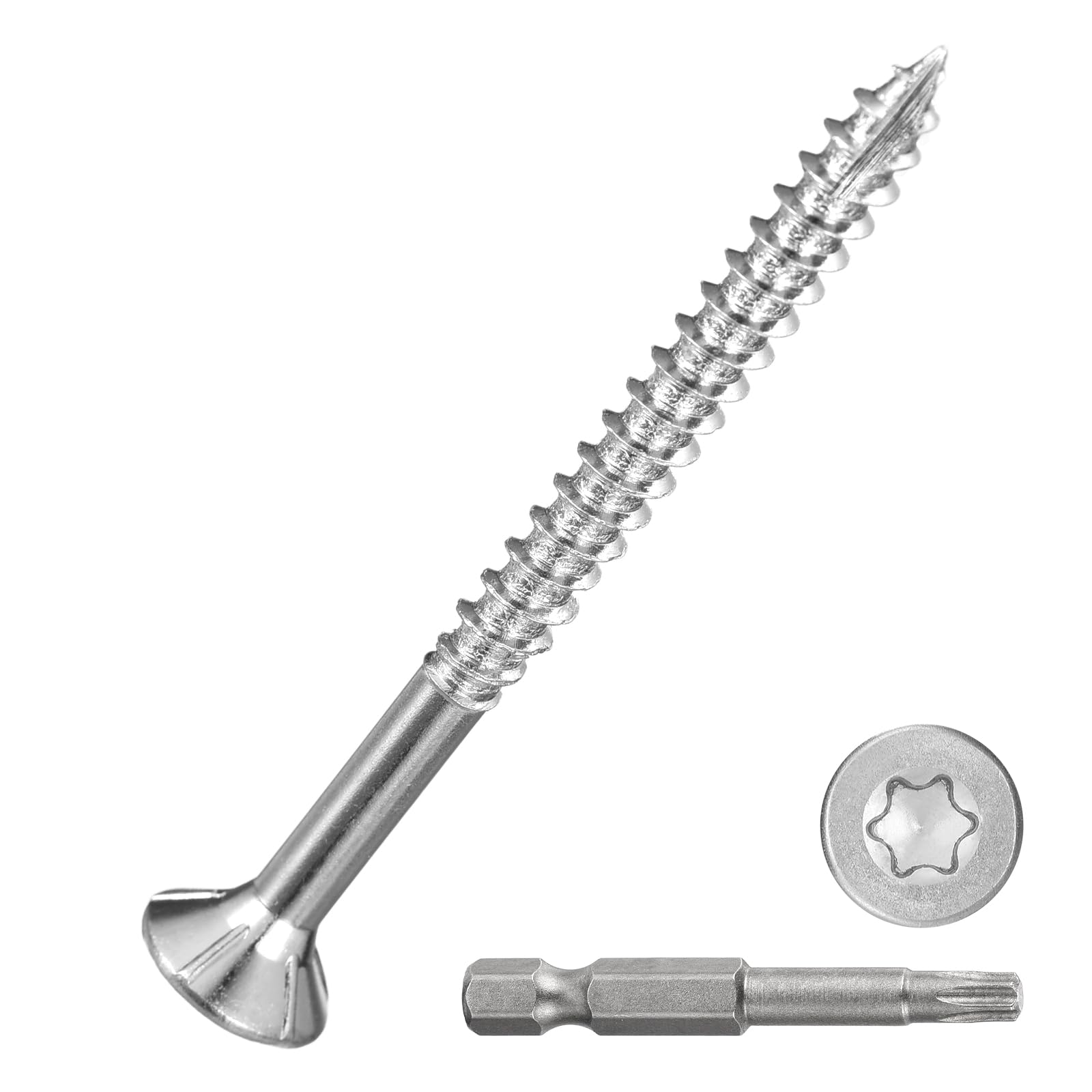 DTGN #8x2" Deck Screws - 500Pack - Good for Decks, Fences, Frames, Farms, Outdoor Furniture - Carbon Steel Wood Screws W/ T25 Torx Star Drive Bit - Silver