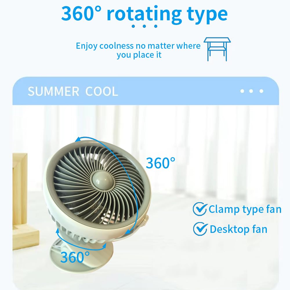 YZYOE Rechargeable Clip Fan with LED Lights, Portable Powerful Clip Multifunctional Fan, Three Speed Mode - Image 3