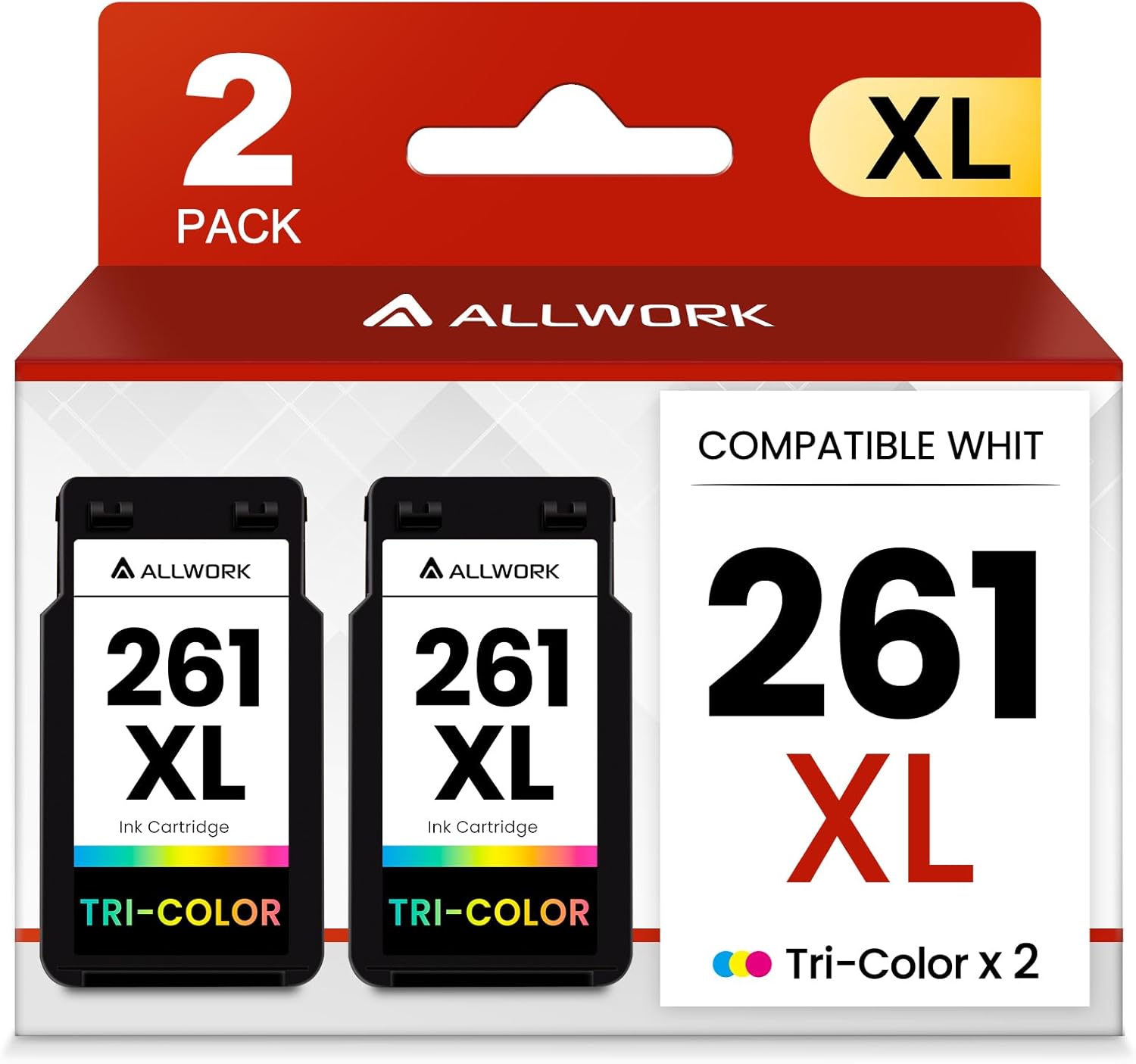 ALLWORK 261 XL Color Ink Cartridge Replacement for Canon 261 261XL CL-261 CL-261XL High Yield for Pixma TS6420a TS6400 TS6420 TR7020a TR7000 TR7020 TS5320 TS5300 Printer Ink Cartridge(2 Tricolor)