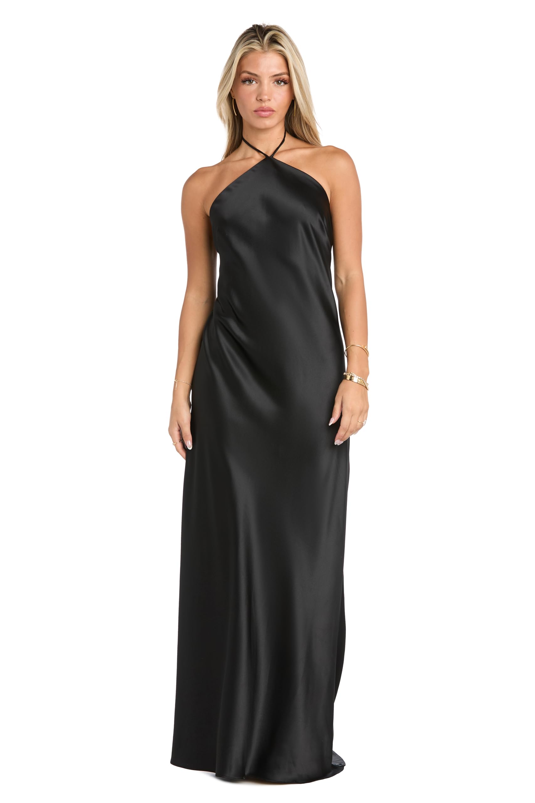 Morgan and CO. Women's Elegant Satin Halter Gown W/Open Back - Sleek Silhouette for Cocktail, Party & Special Occasions