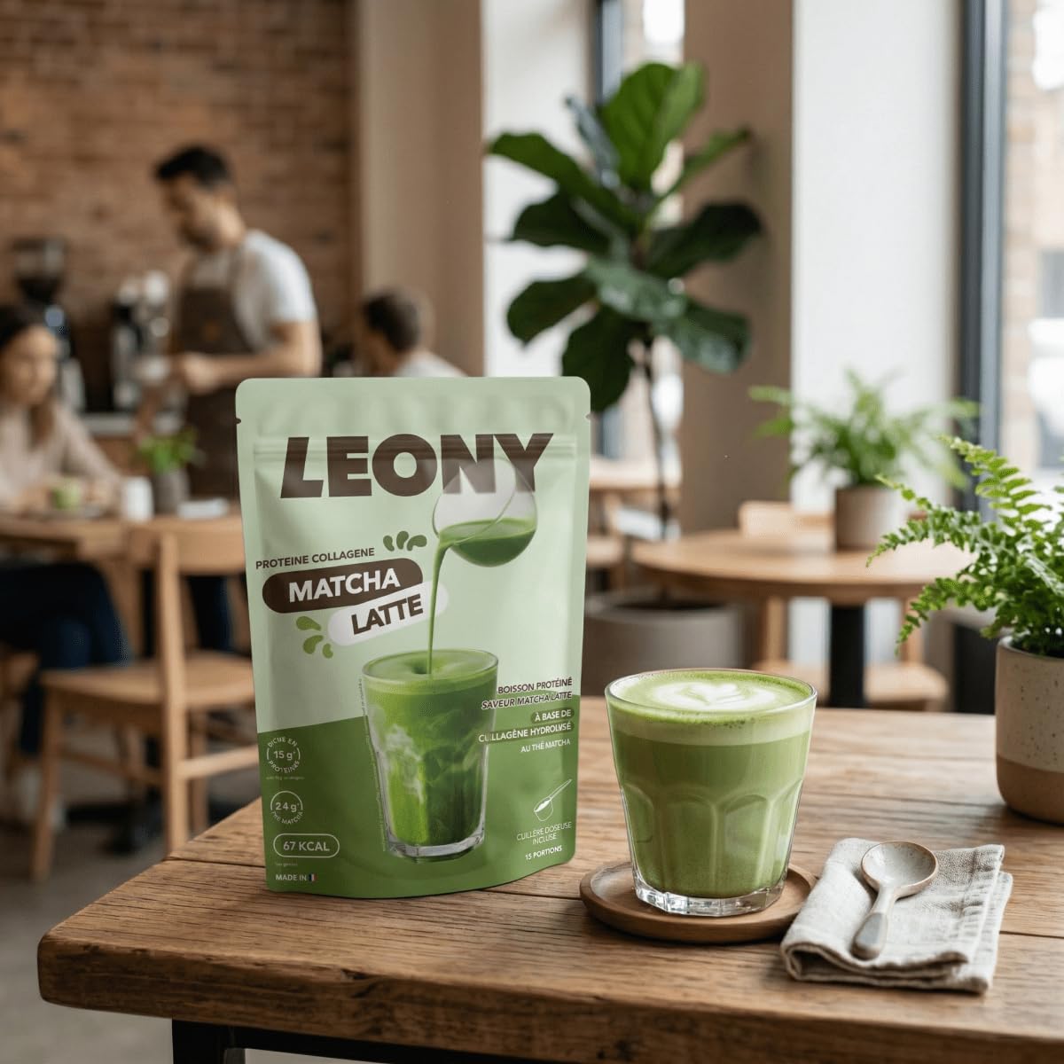 Boisson Matcha Latte protéinée au collagène 285g 15 portions - LEONY