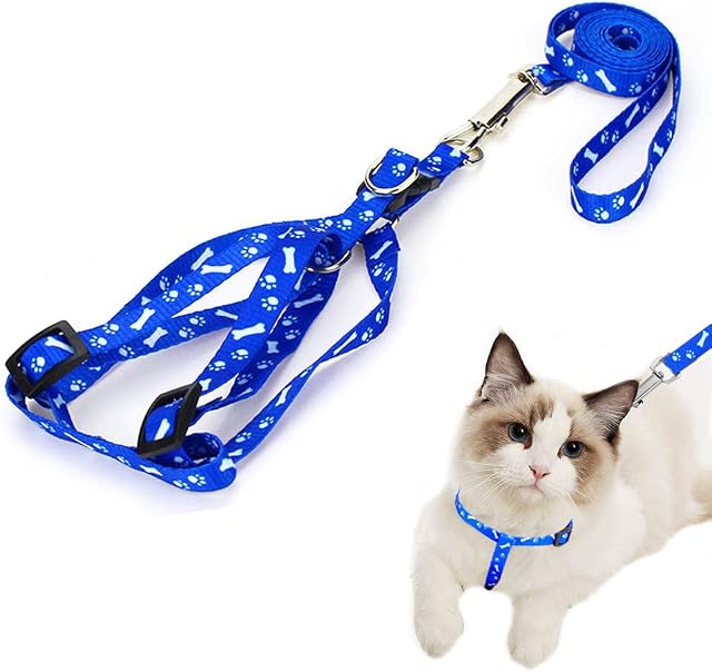 Cat Harness and Lead Set,Adjustable Escape Proof Lead Set for Most Cats(Blue)